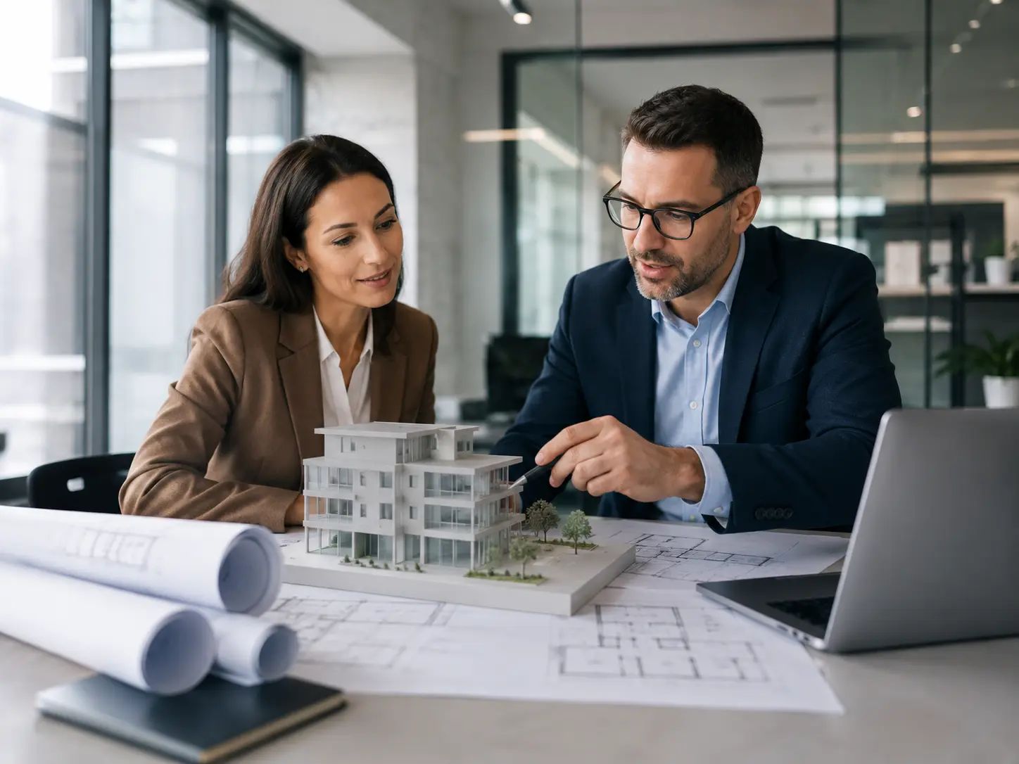 Architect Developer Reviewing Scale Model