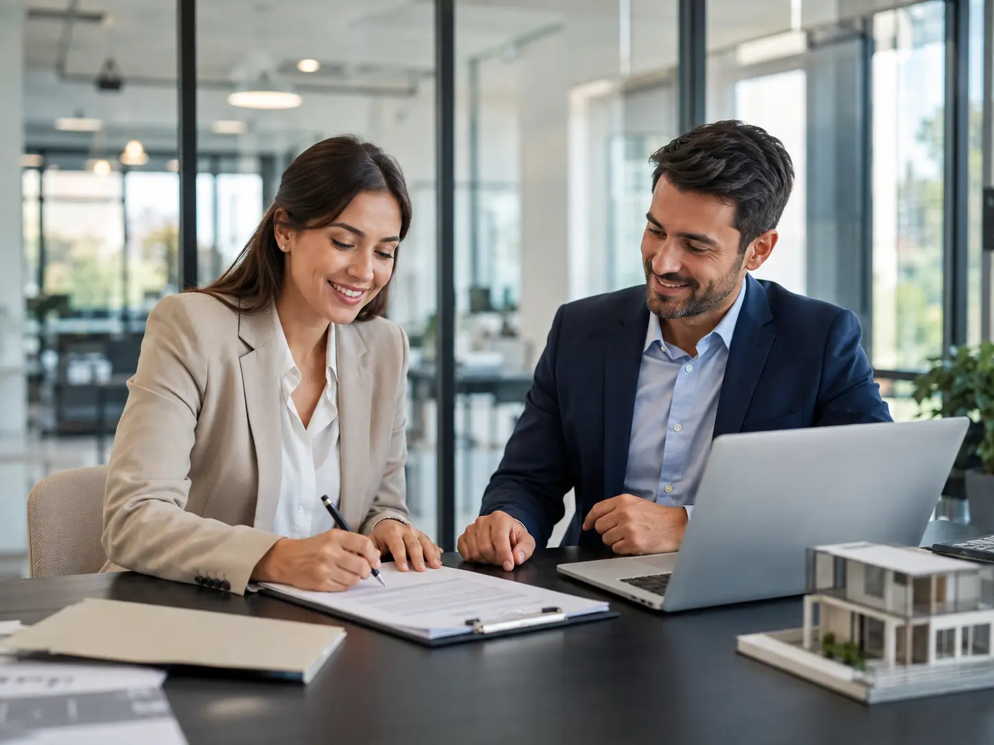 Female Client Signing Property Paperwork Agent