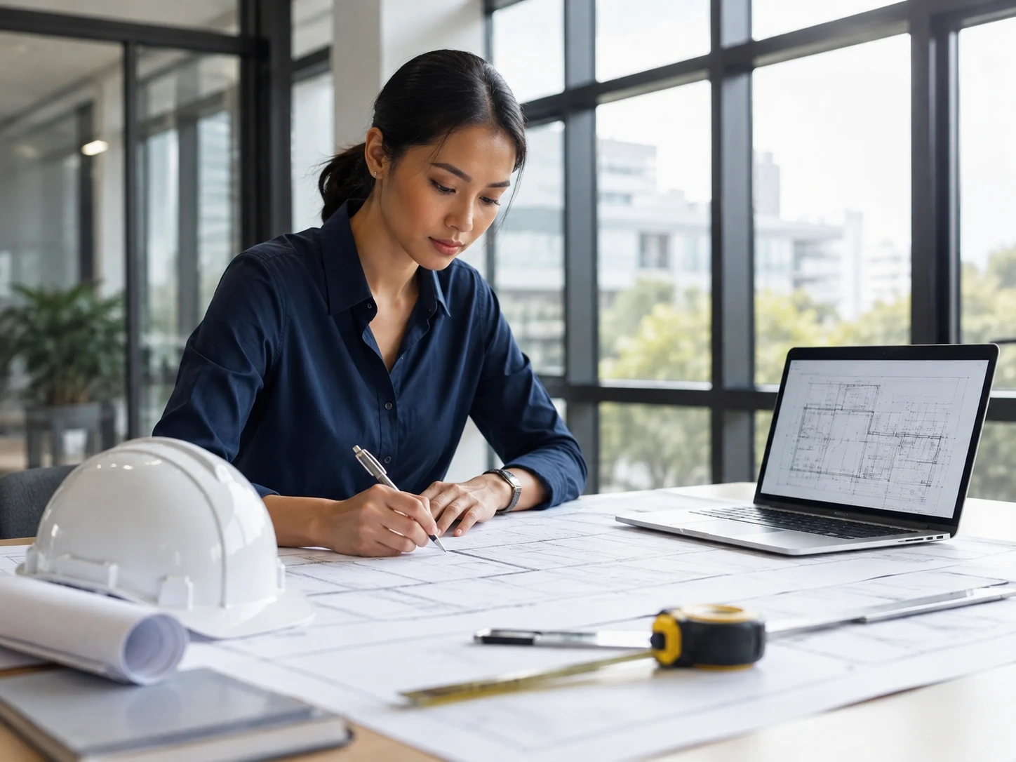 Female Property Development Consultant Blueprints Office