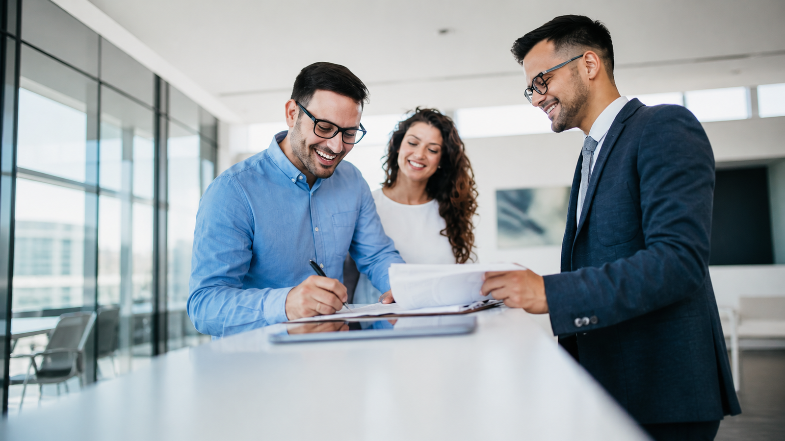 Professionals reviewing real estate financing plans